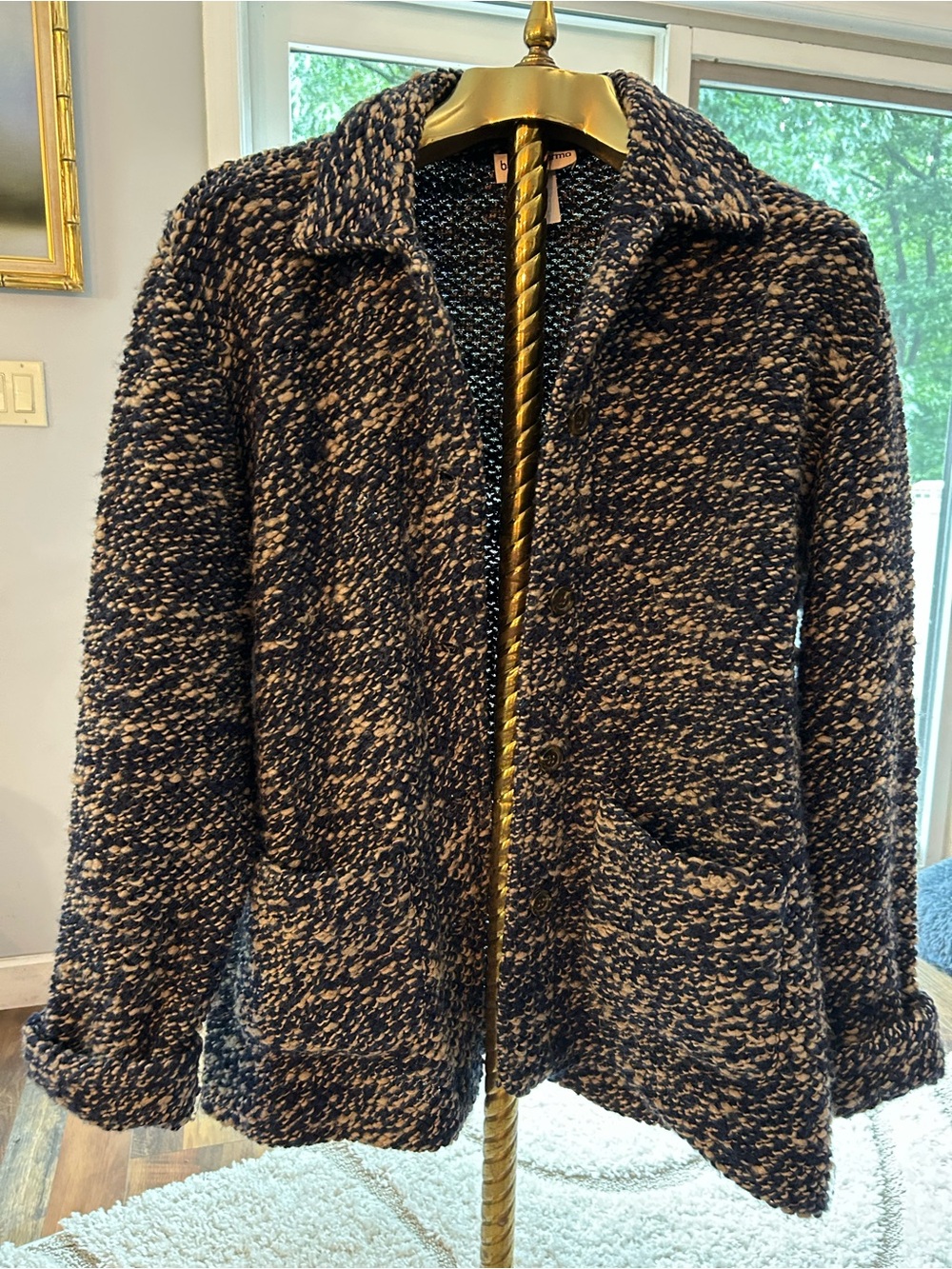 Vintage Textured Knit Bouclé Jacket in Navy and Cream